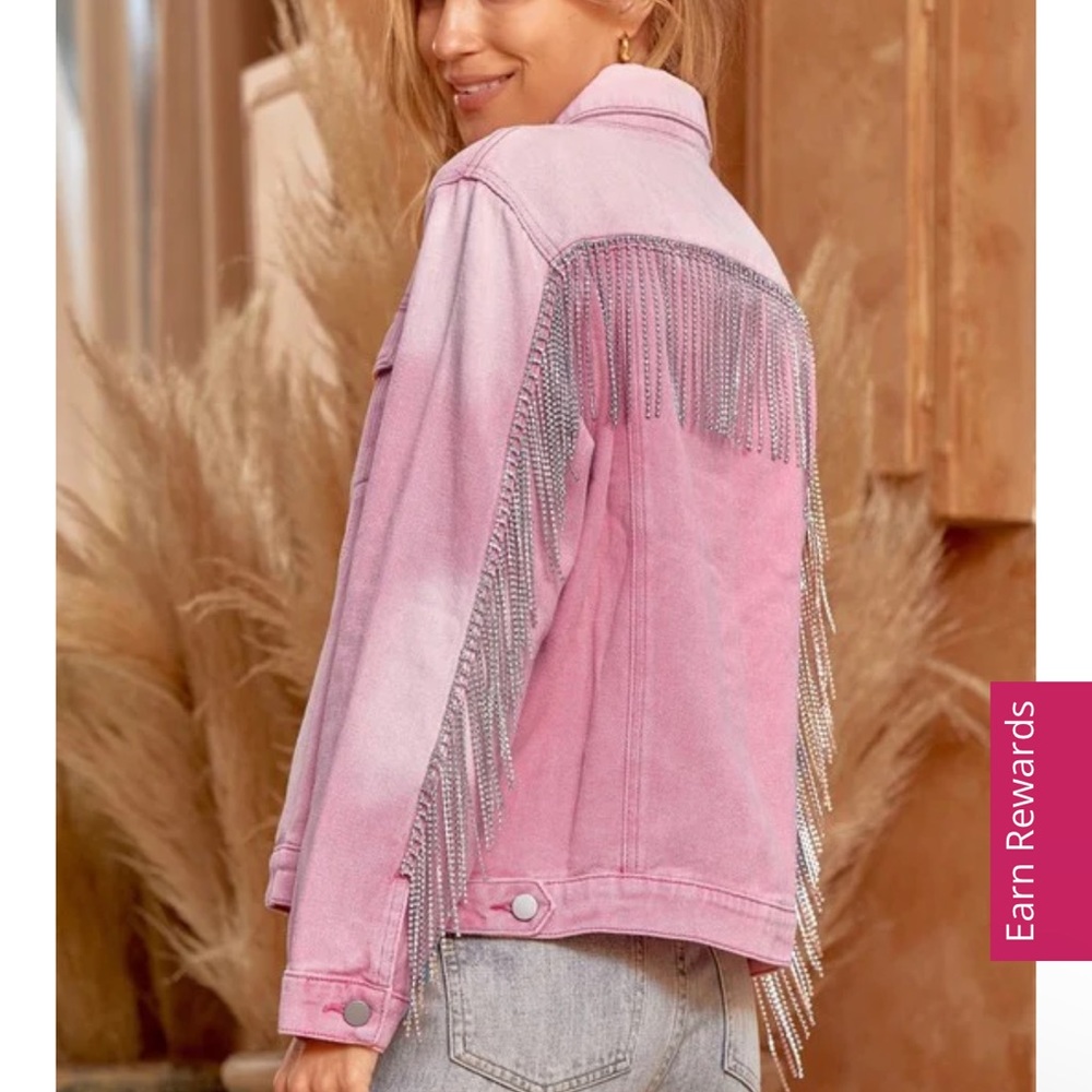 💕Savanna Jane Pink rhinestone fringe stylish denim jacket💕